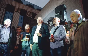 Andrzej Rzepliński, Borys Budka i Adam Strzembosz podczas protestu przed siedzibą SN, Warszawa, 16 lipca 2017 r. / JACEK TURCZYK / PAP