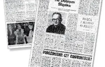 Z prawej: pierwsza strona ostatniego wydania "TP" przed ogłoszeniem stanu wojennego; z lewej: pierrwsza strona wznowionego "TP", maj 1982 r. / 