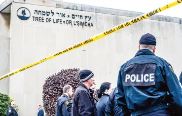 Synagoga Tree of Life po zamachu terrorystycznym, w którym zginęło 11 osób. Pittsburgh, 27 października 2017 r. / SOPA IMAGES