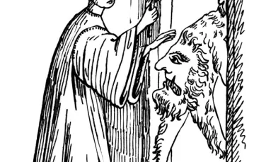 Rysunek ze średniowiecznego manuskryptu z Chartres: ksiądz wypędzający diabła / fot. Christel Gerstenberg/Corbis / 