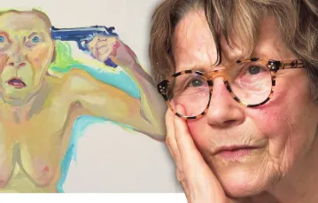 Maria Lassnig i fragment jej obrazu Ty czy ja