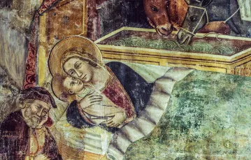 Żłóbek, fragment XV-wiecznego fresku w bazylice św. Franciszka, Amatrice, Włochy / DEAGOSTINI / GETTY IMAGES