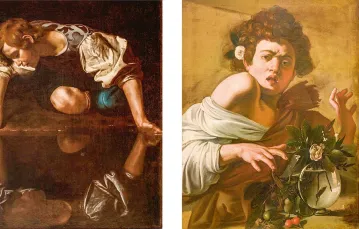 Caravaggio „Narcyz”, 1599 r. // Caravaggio „Chłopiec ugryziony przez jaszczurkę”, 1594 r. / ENRICO FONTOLAN / MATERIAŁY PRASOWE // GIUSTI / MATERIAŁY PRASOWE