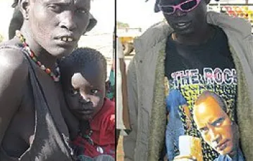 Z lewej: kobieta ze szczepu Dinka. Z prawej uchodźca wracający do domu z Chartumu /fot. A. Husarska / 