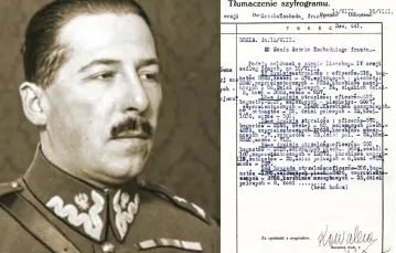Major Jan Kowalewski jako późniejszy attaché wojskowy w Moskwie, obok podpisany przez niego dokument z 15 sierpnia 1920 r. opisujący 4. Armię bolszewicką. / DOMENA PUBLICZNA