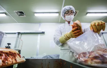 W plastikowe opakowania pakuje się w nawet pojedyncze warzywa. Na zdjęciu: wytwórnia organicznego kimchi w Yangpyeong. Korea Płd., 2015 r. / SEONGJOON CHO / BLOOMBERG VIA GETTY IMAGES