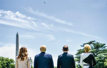 Melania Trump, Donald Trump, Andrzej Duda i Agata Kornhauser-Duda oglądają lot myśliwca F-35 nad Białym Domem, Waszyngton, 12 czerwca 2019 r. / MANDEL NGAN / AFP / EAST NEWS