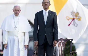 Papież Franciszek i prezydent USA Barack Obama. Waszyngton, 23.09.2015 r. / /  Fot. AFP PHOTO / JIM WATSON
