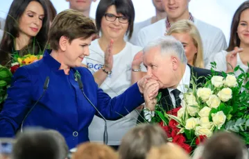 Beata Szydło i Jarosław Kaczyński, wieczór wyborczy w sztabie Prawa i Sprawiedliwości /  / fot. Reporter