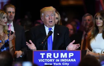 Donald Trump przemawia w Nowym Jorku po wygranych prawyborach Republikanów w stanie Indiana, 03.05.2016 r. /  / Fot. Jewel SAMAD/AFP/EAST NEWS