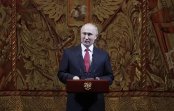 Władimir Putin przemawia podczas noworocznej gali w Teatrze Bolszoj w Moskwie, 26 grudnia 2019 r. / FOT. Mikhail Metzel/SPUTNIK Russia/East News / 