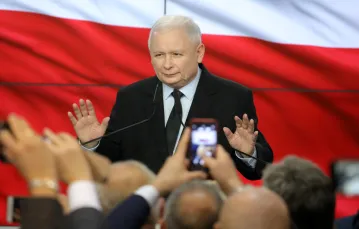 Jarosław Kaczyński podczas wieczoru wyborczego w sztabie PiS, Warszawa 13 października 2019 r. /  / fot. Piotr Molecki / East News