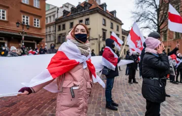 Międzynarodowy Dzień Solidarności z Białorusią, Warszawa 7 lutego 2021 r. Fot. WOJTEK RADWAŃSKI/AFP/East News / 