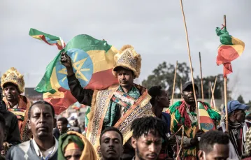 Wiec przeciwko siłom popierającym Tigrajczyków, Addis Abeba 8 sierpnia 2021 r. FOT. Amanuel Sileshi / AFP/ EASTNEWS / 
