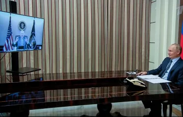Wideokonferencja Władimira Putina i Joego Bidena / fot. Sergey Guneev/SPUTNIK Russia/East News / 