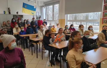 Spotkanie integracyjne dla dzieci z Ukrainy w Szkole Podstawowej nr 2 w Olsztynie, 12 marca 2022 r. Fot. Hubert Hardy / REPORTER / 