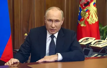 Kadr z wideo, na którym Władimir Putin przemawia do narodu. Moskwa, 21 września 2022 r. / FOT. PHOTO PROVIDED BY THE RUSSIAN PRESIDENTIAL PRESS OFFICE VIA Associated Press / East News / 