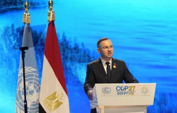 Prezydent Andrzej Duda przemawia podczas szczytu klimatycznego COP27, Szarm El-Szejk, Egipt, 8 listopada 2022 r. /  / fot. Peter Dejong / Associated Press / East News