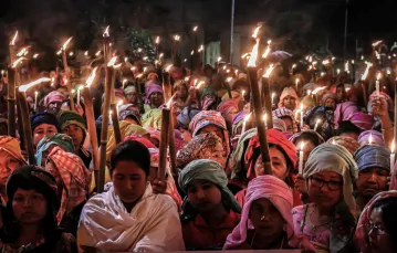 Kobiety z ludu Meitei podczas demonstracji domagającej się przywrócenia pokoju, Imphal w stanie Manipur, 10 lipca 2023 r. / FOT. /AFP/East News / 