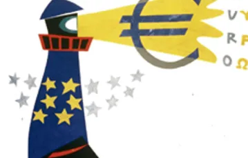 Z serii grafik Alberta Rocarolsa, zapowiadających wejście euro, 1998 r. / (C) European Union, 2011 / 
