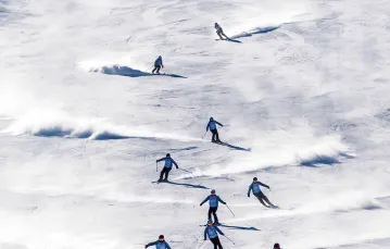 Trening północno- i południowo­koreańskich narciarzy przed igrzyskami w Pjongczangu. Ośrodek Masik Pass, 1 lutego 2018 r. / KOREA POOL / EAST NEWS