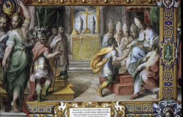Cesarz Henryk II potwierdza darowizny swych poprzedników wobec papieża Benedykta VIII - fresk w Tajnych Archiwach Watykańskich /asv.vatican.va / 