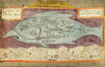 Wytatuowany tuńczyk z wielkiej „Księgi ryb” Adriaena Coenensza, 1580 r. Ilustracja z książki „Biblioteka szaleńca” Edwarda Brooke-Hitchinga. / / WYDAWNICTWO REBIS / MATERIAŁY PRASOWE