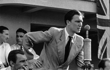 Podczas meczu tenisowego Pucharu Davisa Polska–Wielka Brytania, Warszawa, maj 1947 r. / Fot. PAP
