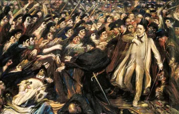 Obraz Henry’ego de Groux przedstawiający Zolę po wyjściu z sali sądowej / Fot. Domena Publiczna