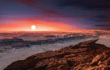 Artystyczna wizja powierzchni planety Proxima Centauri b z widokiem na macierzystą gwiazdę / Fot. ESO / M.KOMMESSER