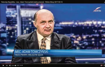 Radca prawny Adam Tomczyński w programie „Wolne głosy”, Telewizja Republika, 15 marca 2017 r. / Fot. youtube.com