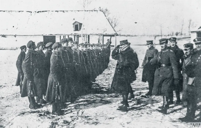 Żołnierze Pierwszego Batalionu Strzelców Krakowskich podczas walk w Galicji Wschodniej, w lutym 1919 r. Wiosną 1919 batalion wszedł w skład 20. Pułku Piechoty