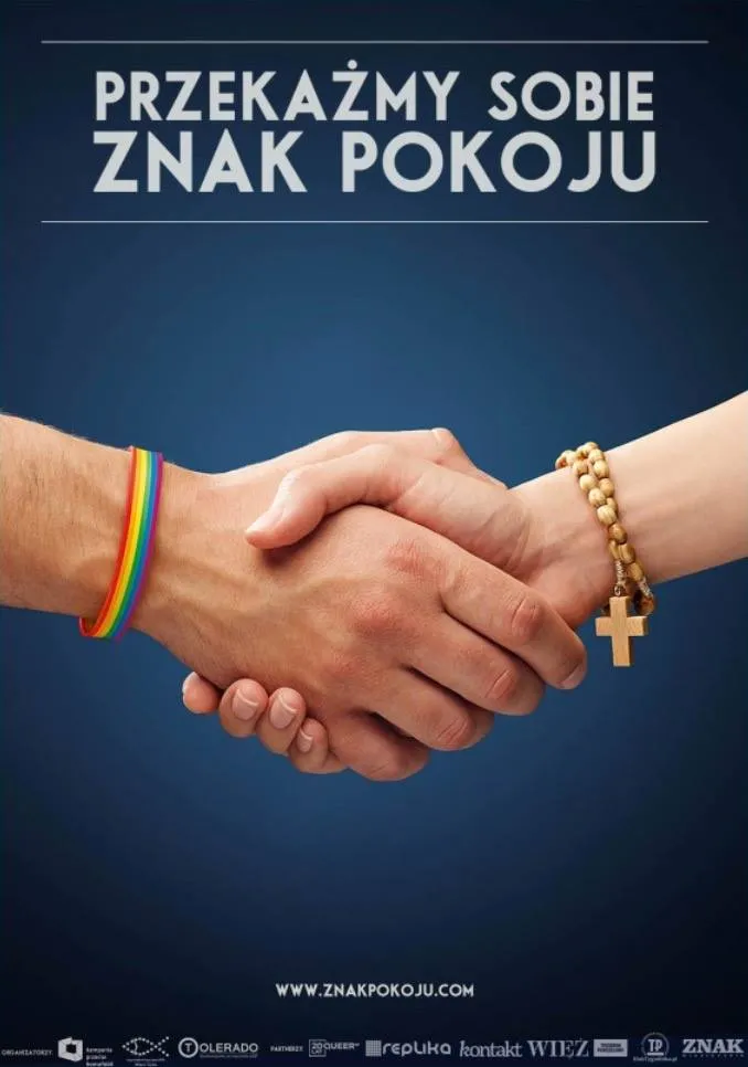 Plakat akcji „Przekażmy sobie znak pokoju”