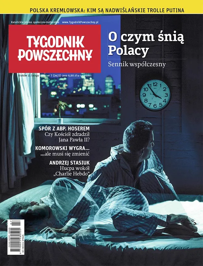 Okładka Tygodnika Powszechnego przedstawia mężczyznę w piżamie mającego problemy ze snem