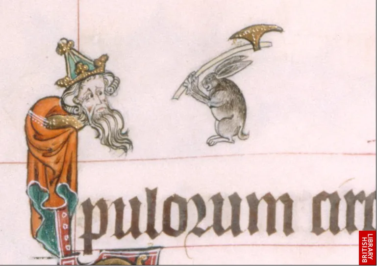 Dekoracja marginalna, Psałterz Gorleston, 1310-1324, British Library w Londynie, Add MS 49622, folio 13v, http://www.bl.uk/manuscripts/Viewer.aspx?ref=add_ms_49622_fs001r