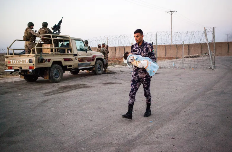 Strefa buforowa na granicy jordańsko-syryjskiej, okolice miasta Dżabir, gdzie na pomoc czeka ok. 30 tys. uciekinierów z syryjskiej Dary. 4 lipca 2018 r. / Fot. Grażyna Makara