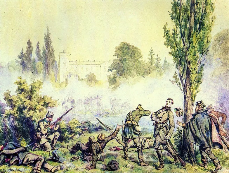 Bitwa pod Miłosławiem w 1848 r. była jednym z największych starć wielkopolskiej Wiosny Ludów // Akwarela Juliusza Kossaka z 1868 r. / Wikipedia.org 