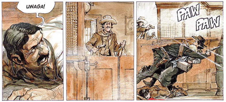 Fragment komiksu "Western", Rosiński - Van Hamme, Egmont Polska, 2001 r. Fragment komiksu "Western" spółki Rosiński - Van Hamme. Egmont Polska, 2001 r.