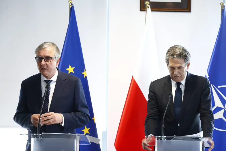 Tomasz Chłoń i James Rubin na otwarciu Ukraine Communications Group. Warszawa, 10 czerwca 2024 r. // Fot. Filip Naumienko / REPORTER