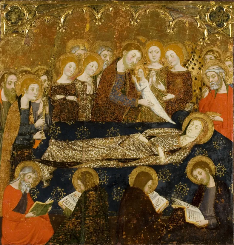Śmierć Marii, Jaime Serra, kwatera z ołtarza z klasztoru Santo Sepulcro de Zaragoza, 1361-1362, Muzeum w Saragossie / Wikimedia Commons / Domena publiczna Śmierć Marii, Jaime Serra, kwatera z ołtarza z klasztoru Santo Sepulcro de Zaragoza, 1361-1362