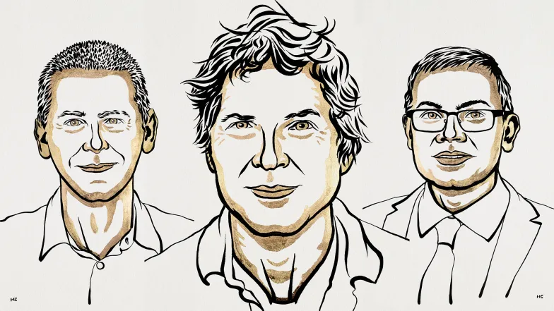 Laureaci Nagrody Nobla z chemii w 2024 r. W środku: David Baker, z lewej: John M. Jumper, z prawej: Demis Hassabis