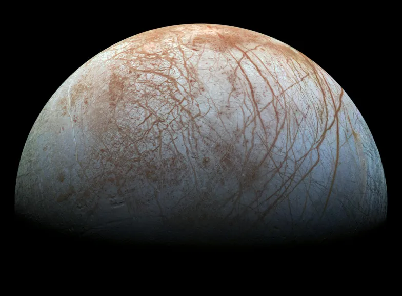 Europa, księżyc Jowisza; autor NASA/JPL-Caltech/SETI Institute, źródło: ESA 