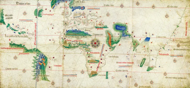 Planisfera Cantino, autorstwa nieznanego portugalskiego kartografa (1502 r.) – świat znany Europejczykom po wielkich wyprawach odkrywczych przełomu XV/XVI w., Biblioteca Universitaria Estense w Modenie // Domena publiczna Planisfera Cantino, autorstwa nieznanego portugalskiego kartografa (1502 r.) – świat znany Europejczykom po wielkich wyprawach odkrywczych przełomu XV/XVI w., Biblioteca Universitaria Estense w Modenie // Domena publiczna