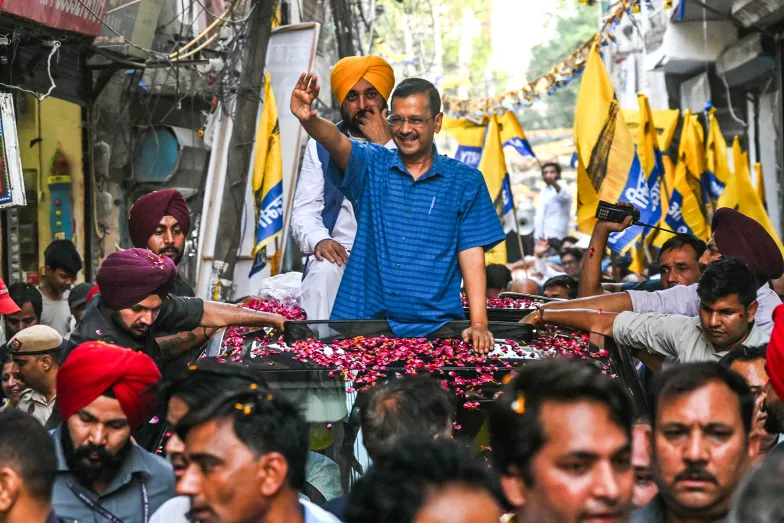 Arvind Kejriwal podczas wiecu wyborczego. New Delhi, Indie, 11 maja 2024 r. // Fot. Arun Sankar / AFP / East News