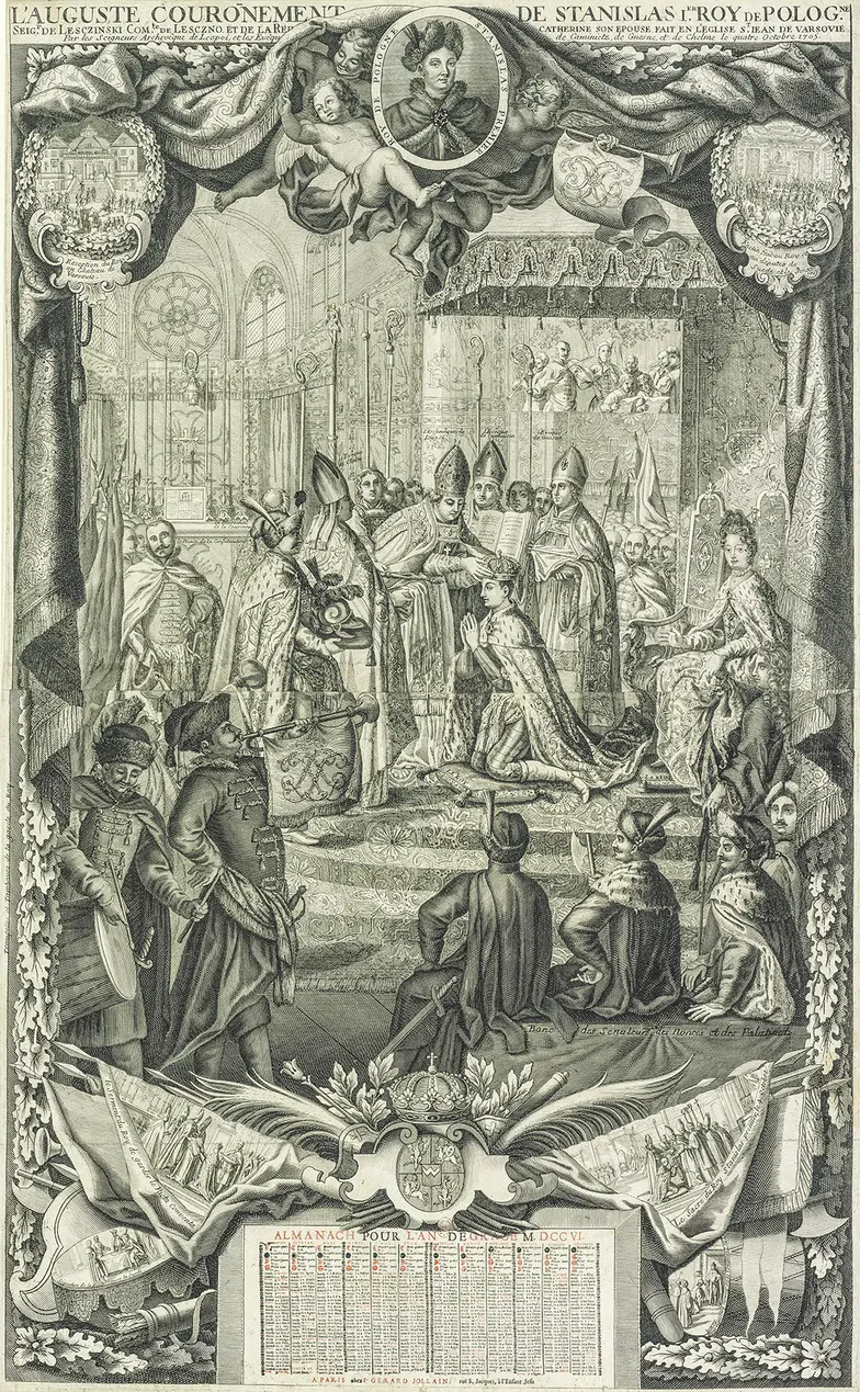 Koronacja Stanisława Leszczyńskiego na króla Polski, 4 października 1705 r., rycina z 1706 r. // Fine Art Images / East News Koronacja Stanisława Leszczyńskiego na króla Polski, 4 października 1705 r., rycina z 1706 r. // Fine Art Images / East News