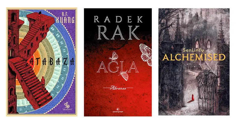 Rebecca F. Kuang, "Katabaza", wydawnictwo Fabryka Słów; Radek Rak, "Agla. Abraxas", wydawnictwo Powergraph; SenLinYu, "Alchemised", wydawnictwo Filia // materiały prasowe