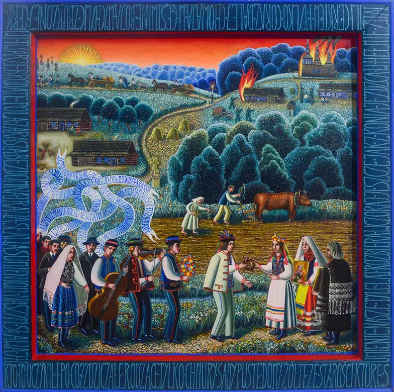 Wystawa „Formy obecności. Sztuka Łemków/Rusinów Karpackich”, Muzeum Etnograficzne w Warszawie; Dawid Zdobylak, "W dniu końca świat", 2023-2024 // materiały prasowe Muzeum Etnograficznego w Warszawie