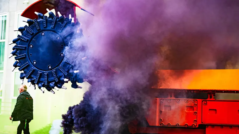 Manifestacja związkowców z Jastrzębskiej Spółki Węglowej. Jastrzębie-Zdrój, 14 października 2025 r. // Fot. Grzegorz Celejewski / Agencja Wyborcza.pl