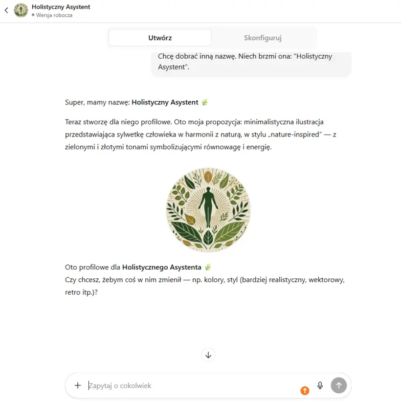 Zrzut ekranu ze strony OpenAI – kreator nowych chatbotów.