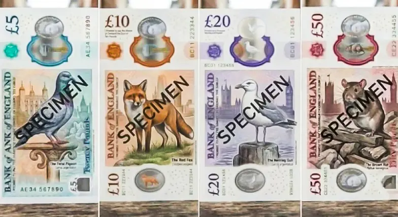 Królewskie Towarzystwo Zapobiegania Okrucieństwu wobec Zwierząt przygotowało projekty banknotów z wizerunkami szczura, gołębia, lisa i mewy. Jednak pomysł nie może liczyć na akceptację. // RSPCA